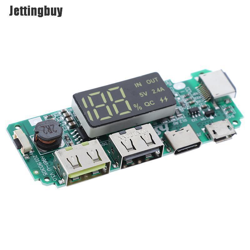Jettingbuy Bảng sạc điện di động LED kép USB Micro Type-C bảo về mạch USB-INTL