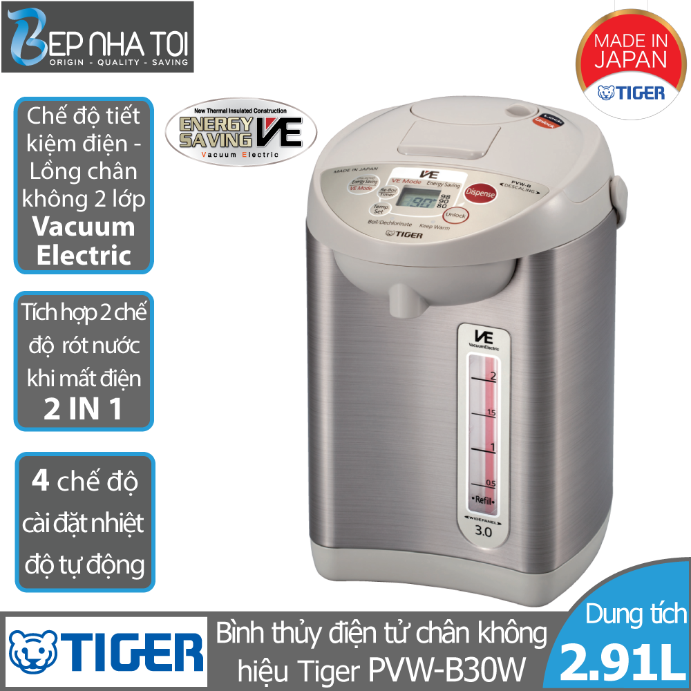 [Trả góp 0%]Bình thủy điện tử chân không Tiger PVW-B30W (3.0L)