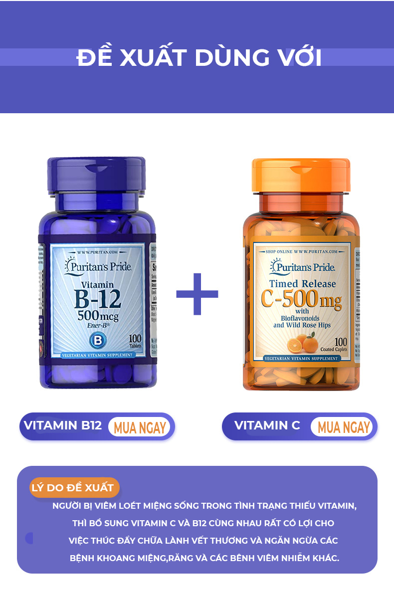 Viên uống B12 bổ thần kinhngừa chóng mặt tăng bo trí não Puritans Pride Vitamin B 12 500mcg 100viên