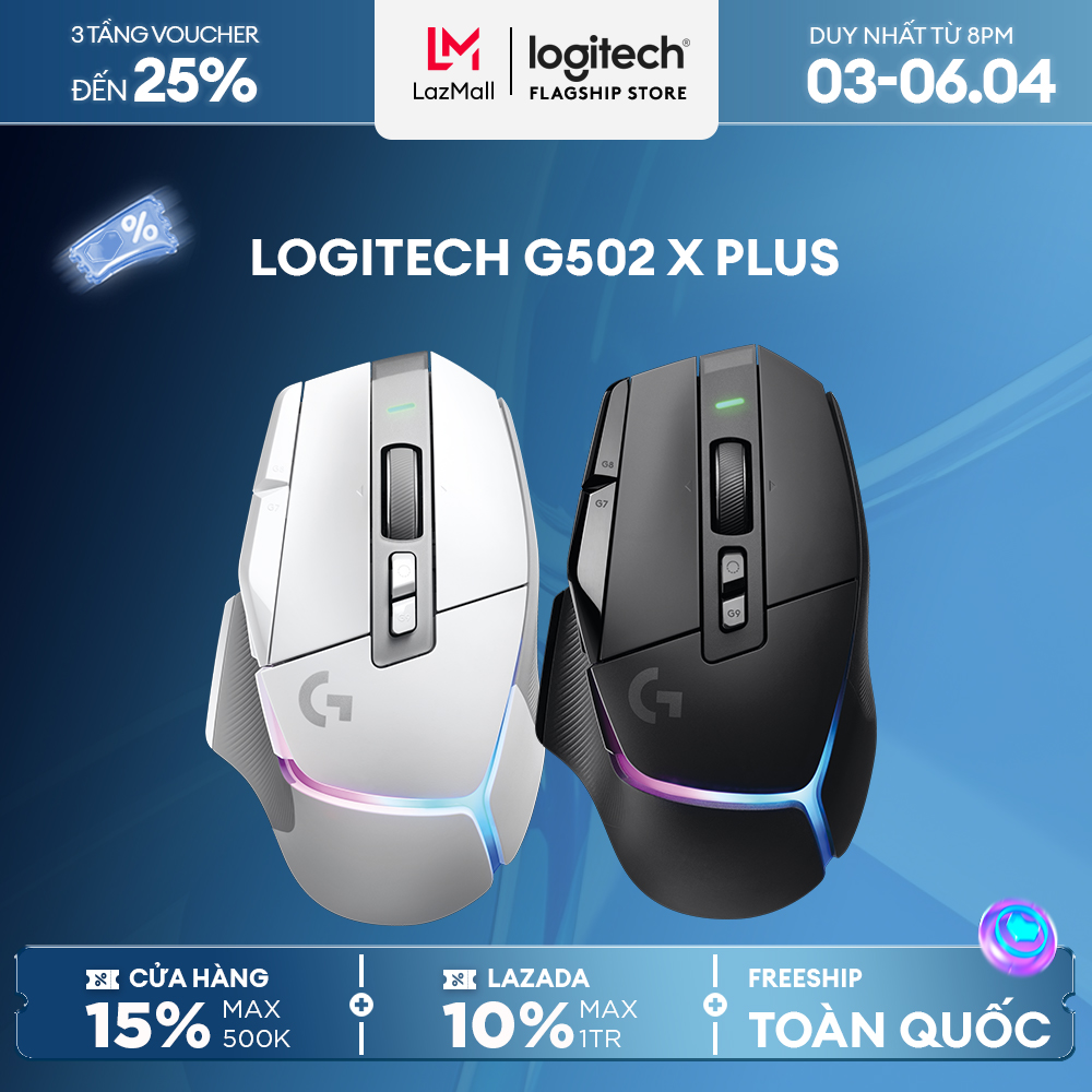 [Siêu sale 10.7- Giảm 40%]Chuột game không dây Logitech G502 X PLUS LIGHTSPEED – switch LIGHTFORCE Hybrid, RGB Lightsync, Cảm biến Hero 25K, Windows/Mac OS