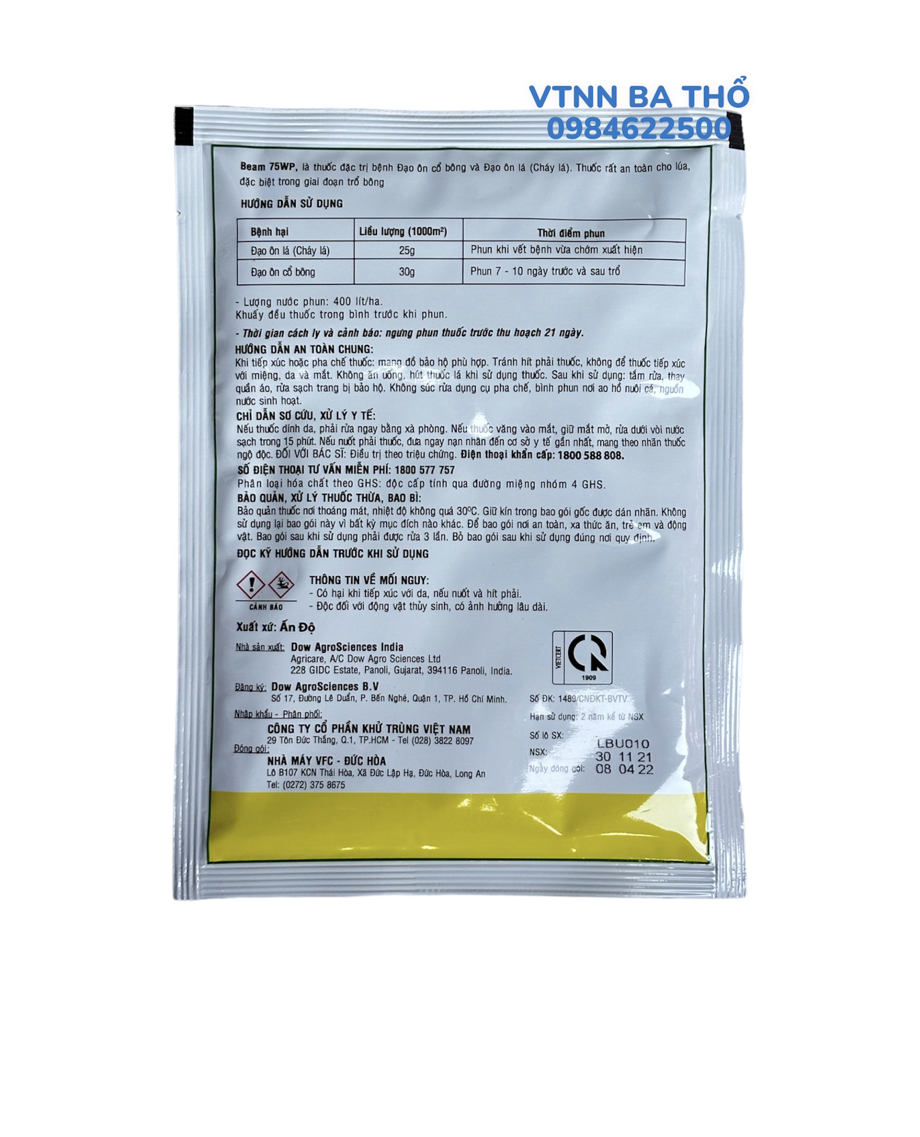 Thuốc Trừ Bệnh Đạo Ôn BEAM VFC 75WP 75gr (gói)