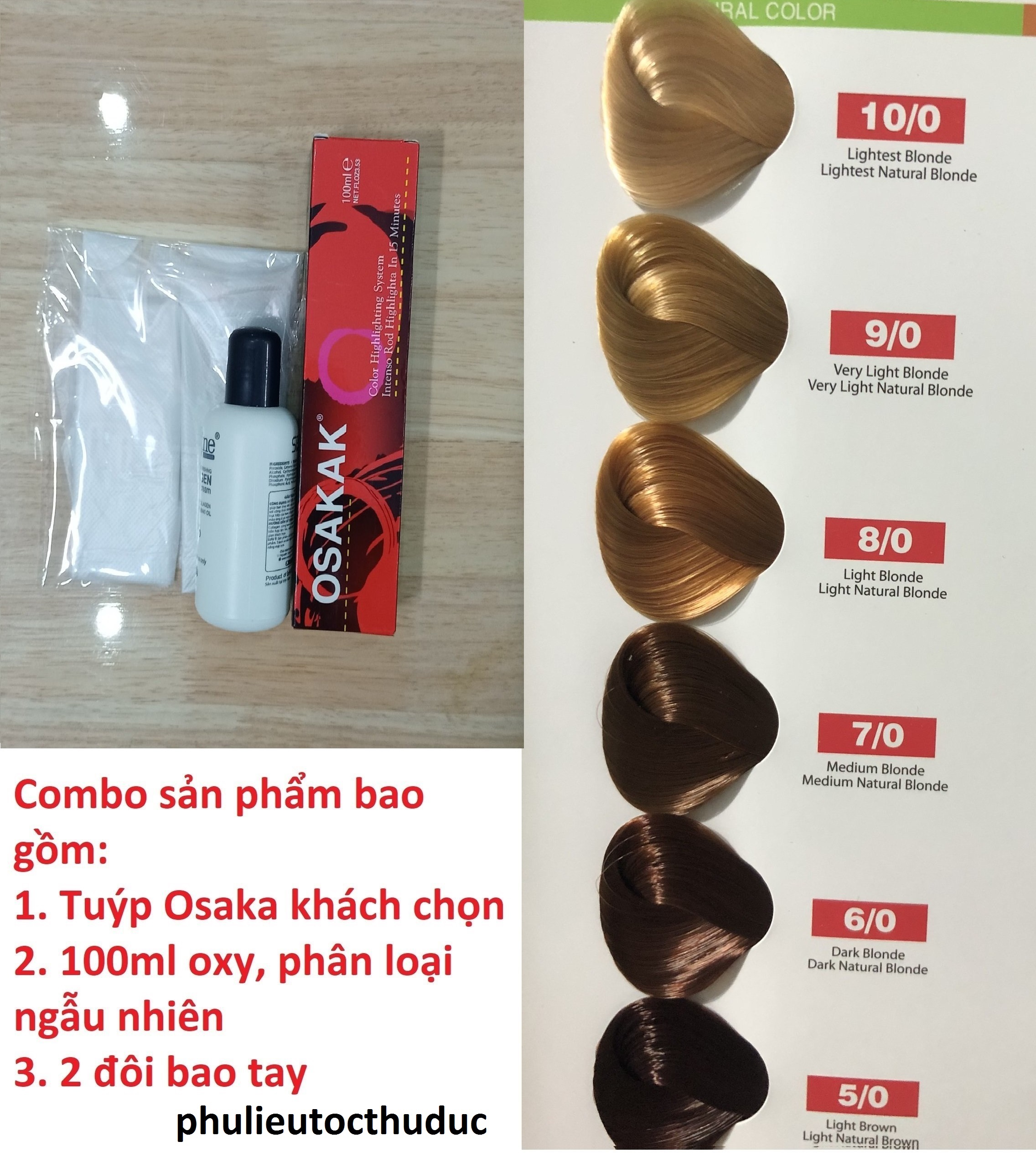 1 tuýp kem nhuộm tóc Osaka có tặng kèm oxy và 2 đôi bao tay - phulieutocthuduc