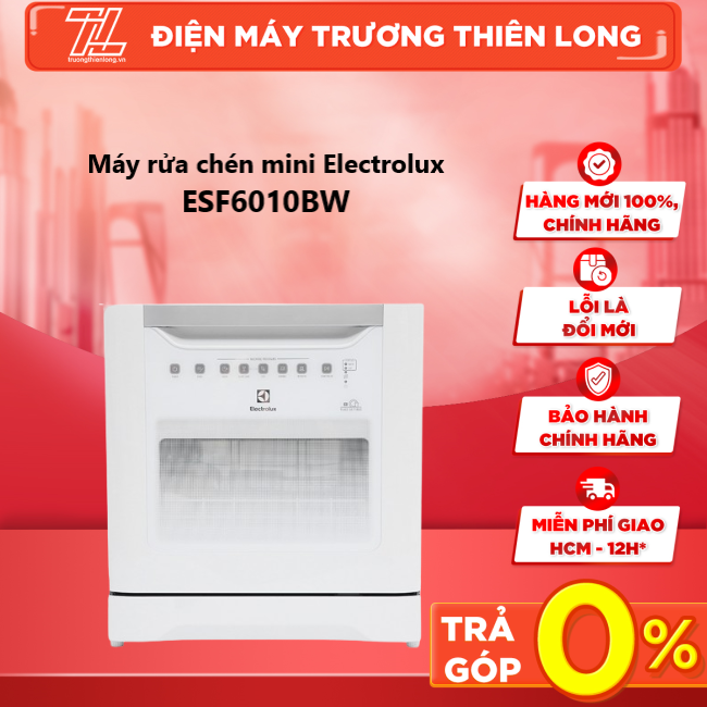 Máy rửa chén mini Electrolux ESF6010BW - Miễn phí vận chuyển HCM - Cửa máy bằng kính theo dõi quá trình rửa - Đèn báo chu kỳ rửa - TRẢ GÓP 0% - GIAO TOÀN QUỐC - NGOÀI HCM TÍNH PHÍ