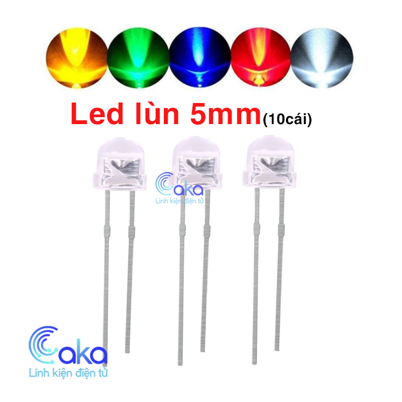 Gói 10 Bóng đèn led lùn 5mm siêu sáng nhiều màu sắc tùy chọn