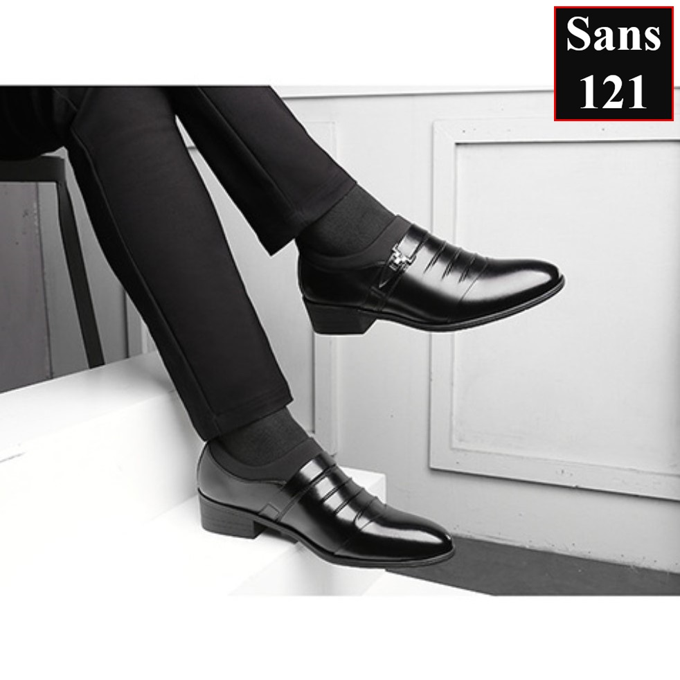 Giày da nam cao cấp Sans121 giầy tây không dây đen nâu trắng bigsize size lớn 43 44 45 46 47 48 nhỏ 37 38 39 40 41