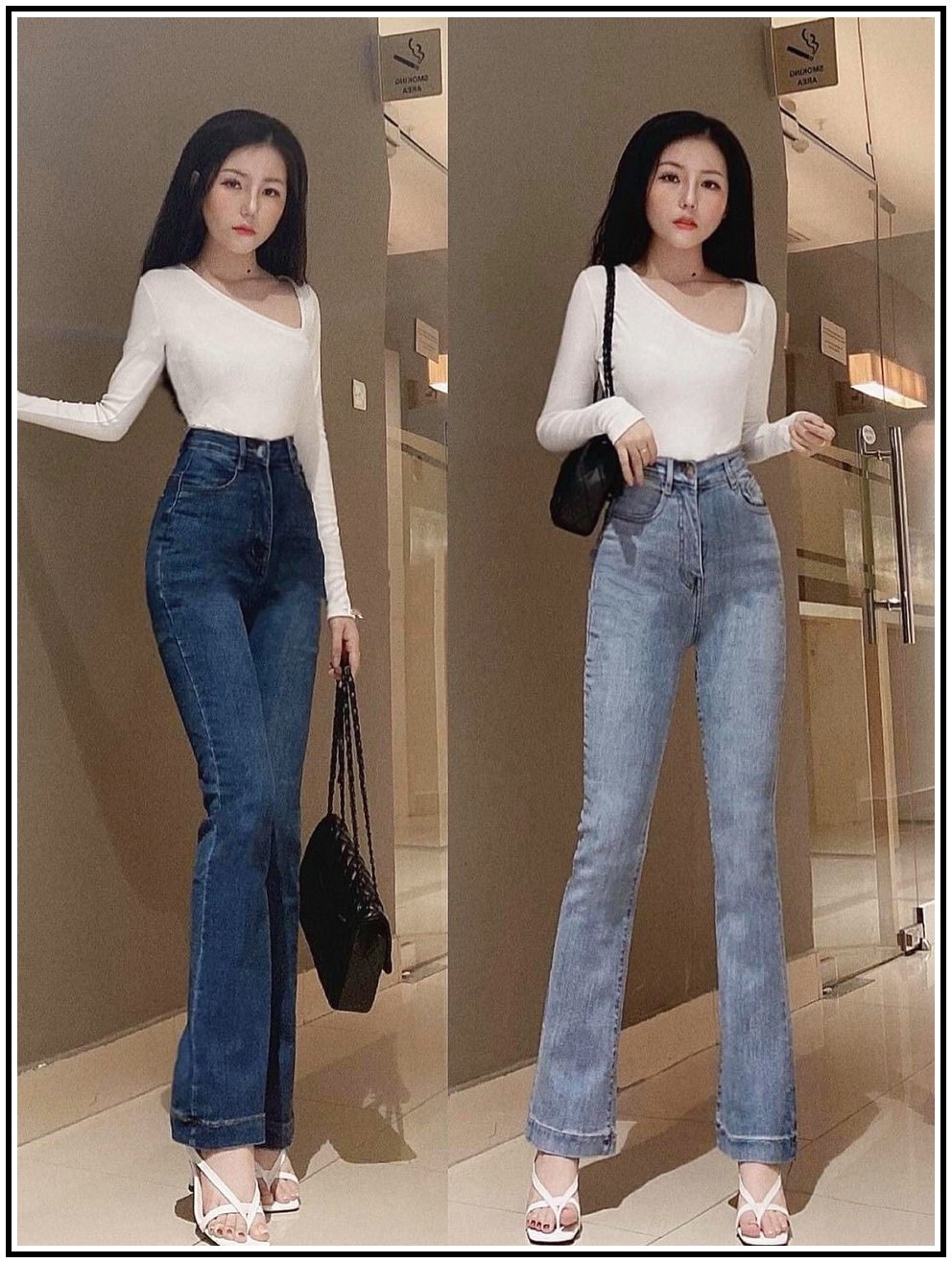Quần jean nữ lưng cao ỐNG LOE  LAI BẢN TO siêu hot trend mẫu mới nhất s5-1