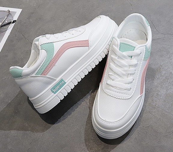 Giày sneakers nữ trắng viền 2 màu thể thao
