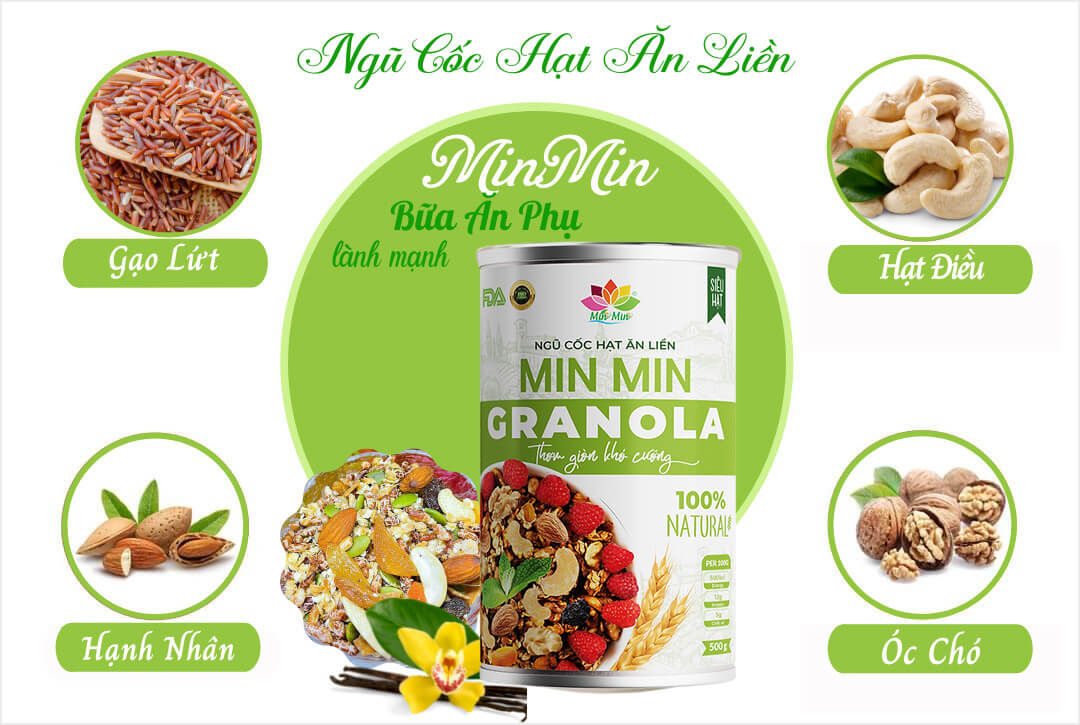 ( Mẫu mới ) Ngũ Cốc Hạt Ăn Liền Min Min Granola cao cấp