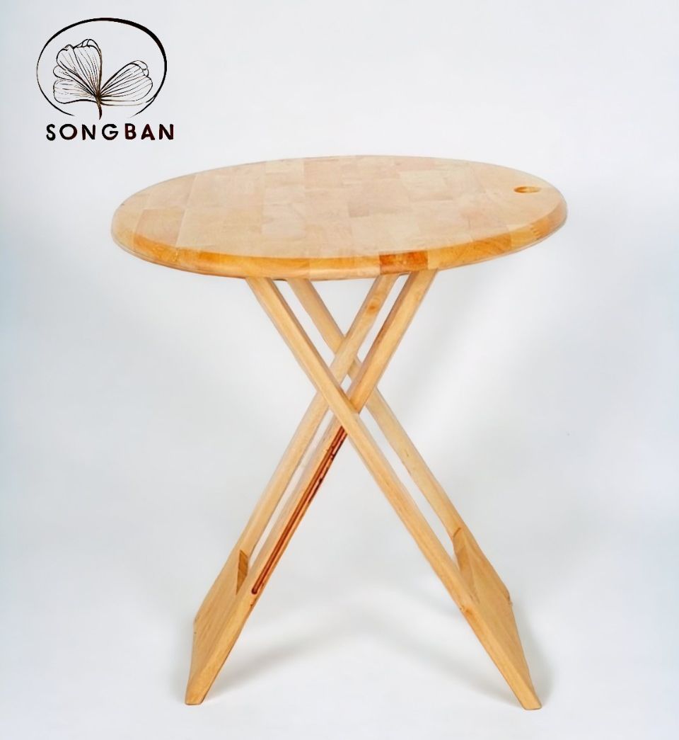 Bàn gỗ cao su tròn xếp d60cm cao 75cm tiện dụng chắc chắn - hàng vn xuất khẩu