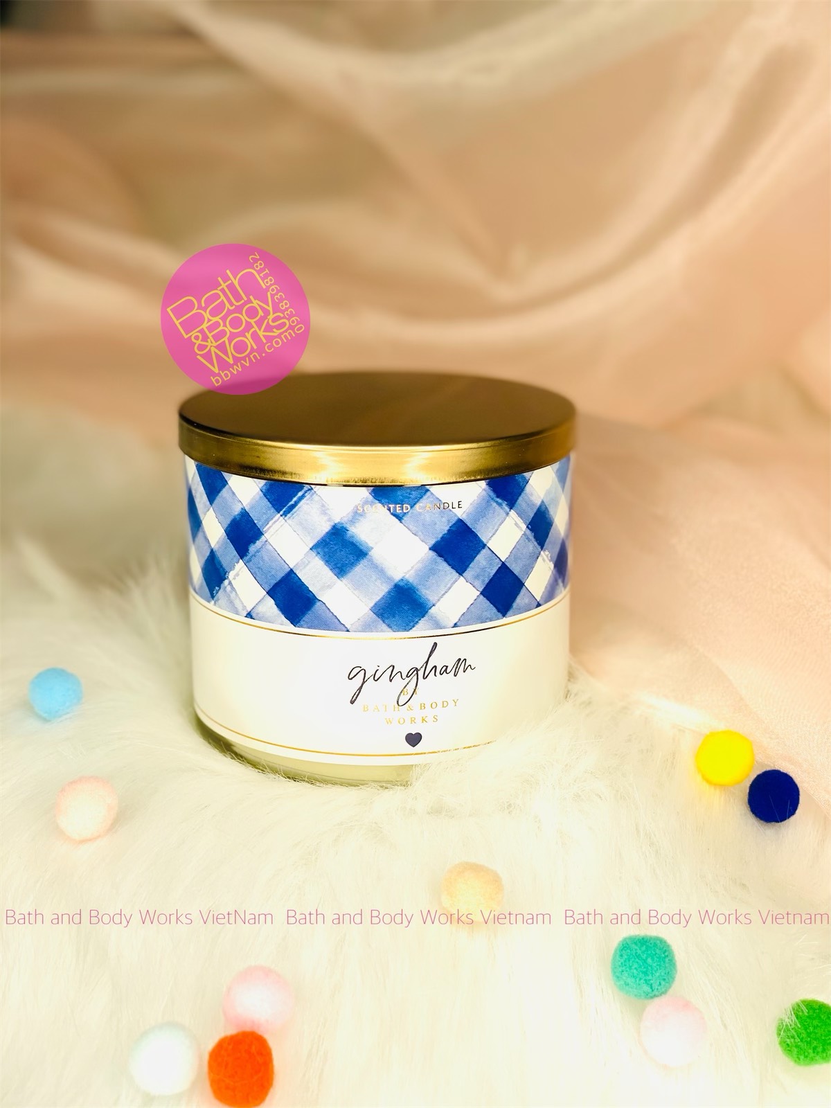 Nến thơm Bath and Body Works Gingham 3 bấc