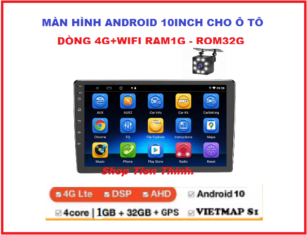 Màn hình ô tô 10inch chạy android lắp sim 4g,kết nối wifi-phát wifi. đầu màn hình dvd android tích hợp gps chỉ đường, youtube,camera lùi cho xe hơi, tivi ô tô 10inch full hd ram1g-rom32g, man hinh android oto.