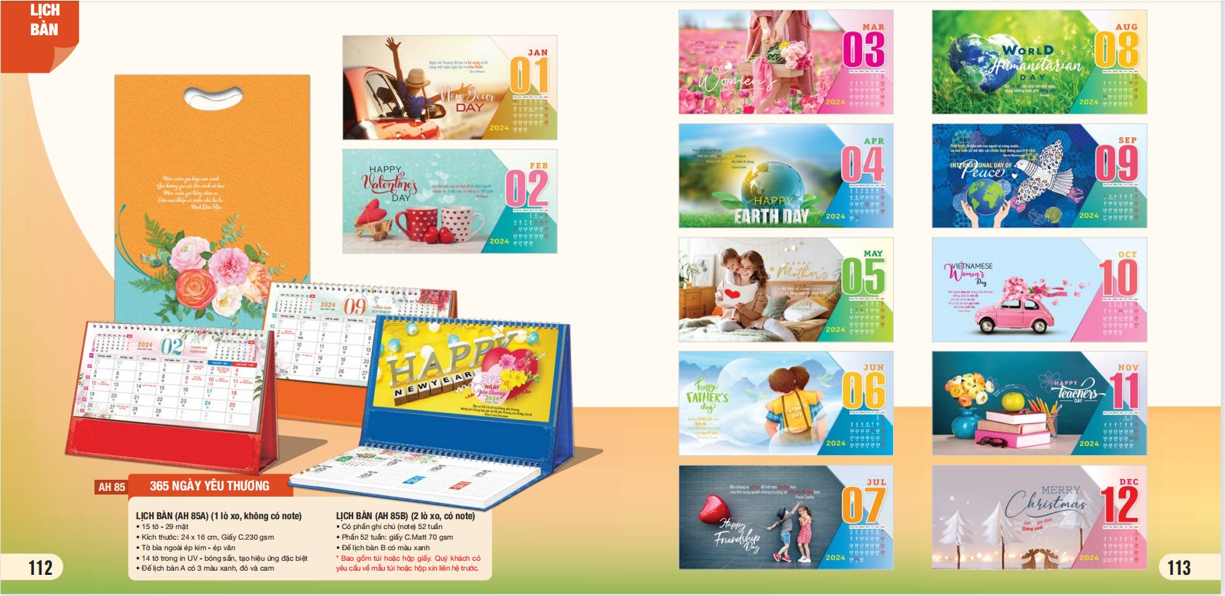 Combo 5 cuốn lịch bàn 2024 - MS AH-81 - AH-90 (mẫu ngẫu nhiên)