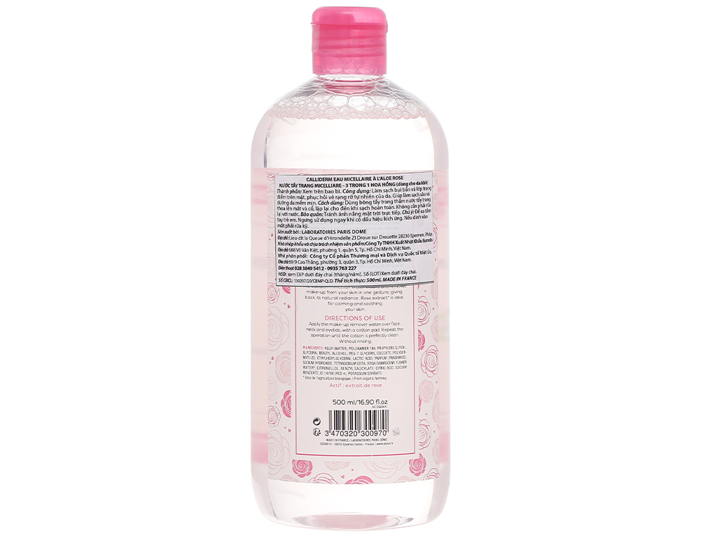Nước Tẩy trang Micellaire CALLIDERM Pháp 500ml ( hồng )