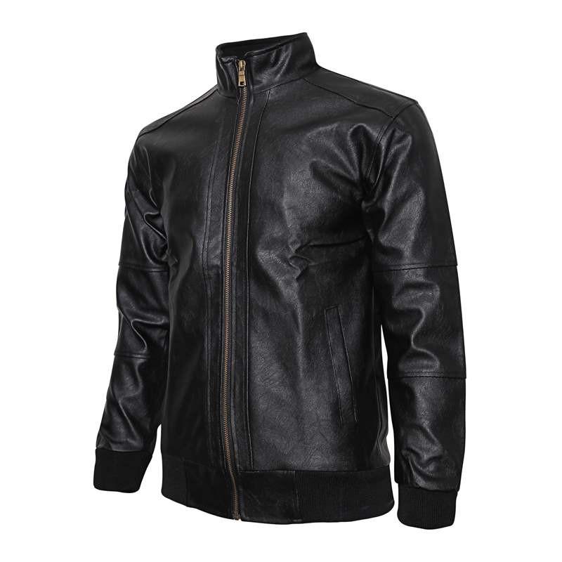 Áo khoác da lót lông cổ đứng PG85 (Đen)