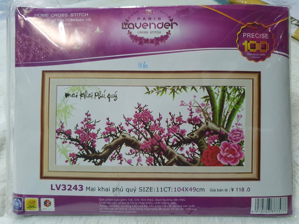 Tranh thêu chữ thập Mai Khai Phú Quý LV3243 Kích thước 104cmx49cm