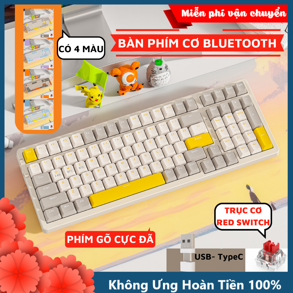 Bàn Phím Cơ Bluetooth Không Dây K96BT Cao Cấp Có HOTSWAP Lót Foam Tiêu Âm, Trục Red Switch