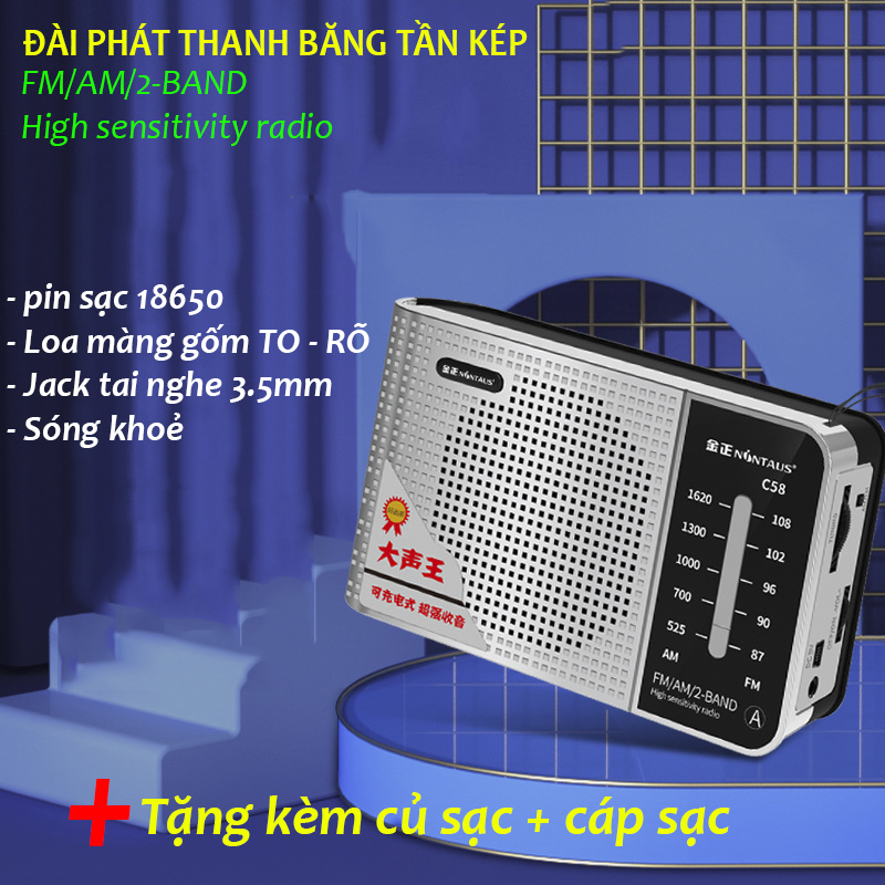 Máy nghe đài AM/FM Loa to rõ, Pin sạc, Sóng khỏe (model T-6601)