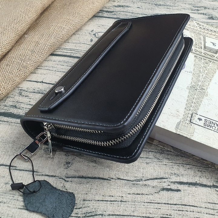 [Da thật] Clutch 2 ngăn kéo da Nappa CL124 (Black-Brown)