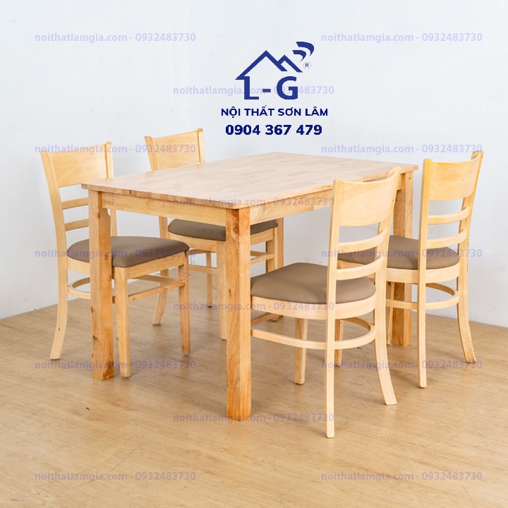 Bộ bàn ăn gia đình bằng gỗ tự nhiên - 1 bàn 4 ghế
