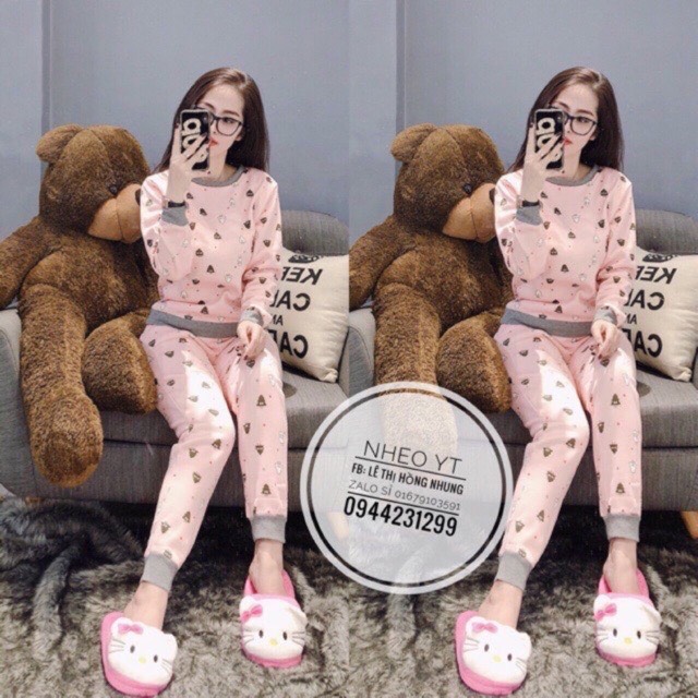 Bộ nỉ nữ họa tiết siêu xinh (Ảnh + video thật)