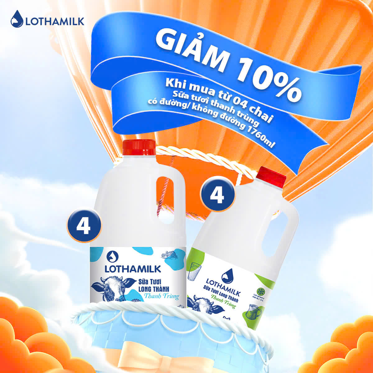Sữa tươi thanh trùng Lothamilk chai 1760ml