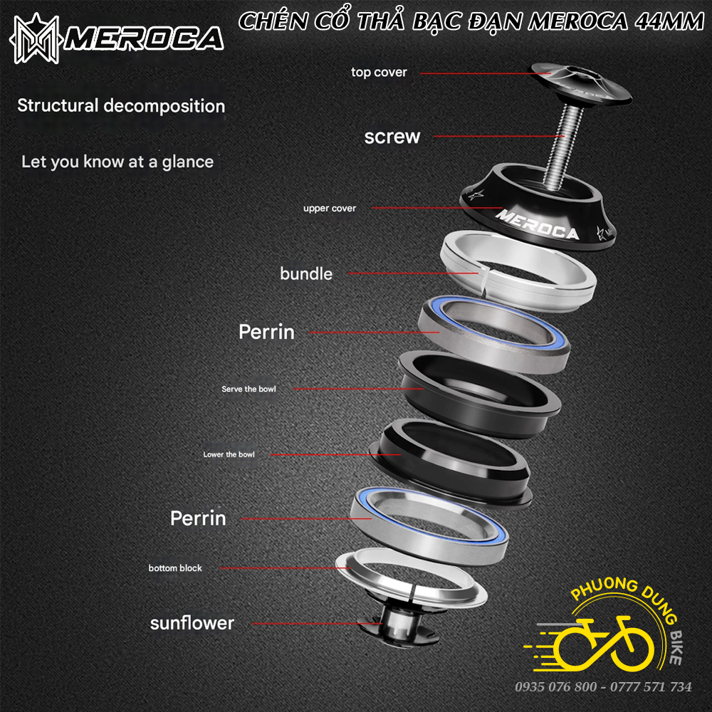 Chén cổ bát phốt thả bạc đạn xe đạp MEROCA 44mm