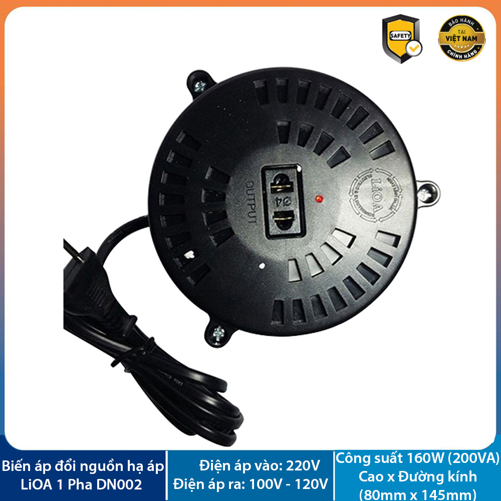 Biến áp tự ngẫu 1 pha 200va, đổi nguồn hạ áp lioa dn002 , đổi điện từ 220v sang 100v – 120v