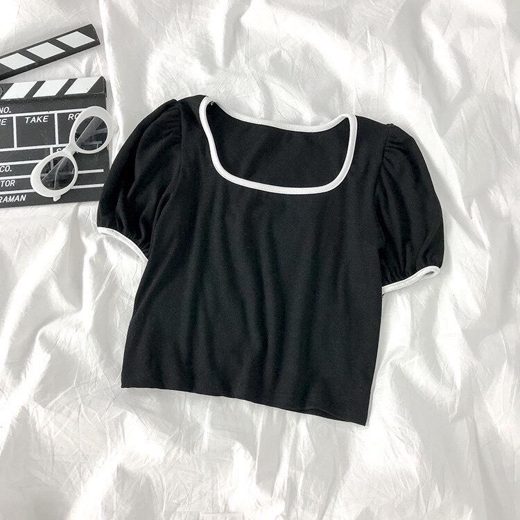 ÁO THUN GÂN TAY PHỒNG CỔ VUÔNG CROPTOP