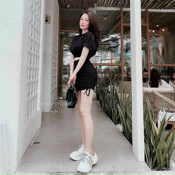 SÉT ÁO CROPTOP + CHÂN VÁY THẮT DÂY 2 BÊN SIÊU CHẤT