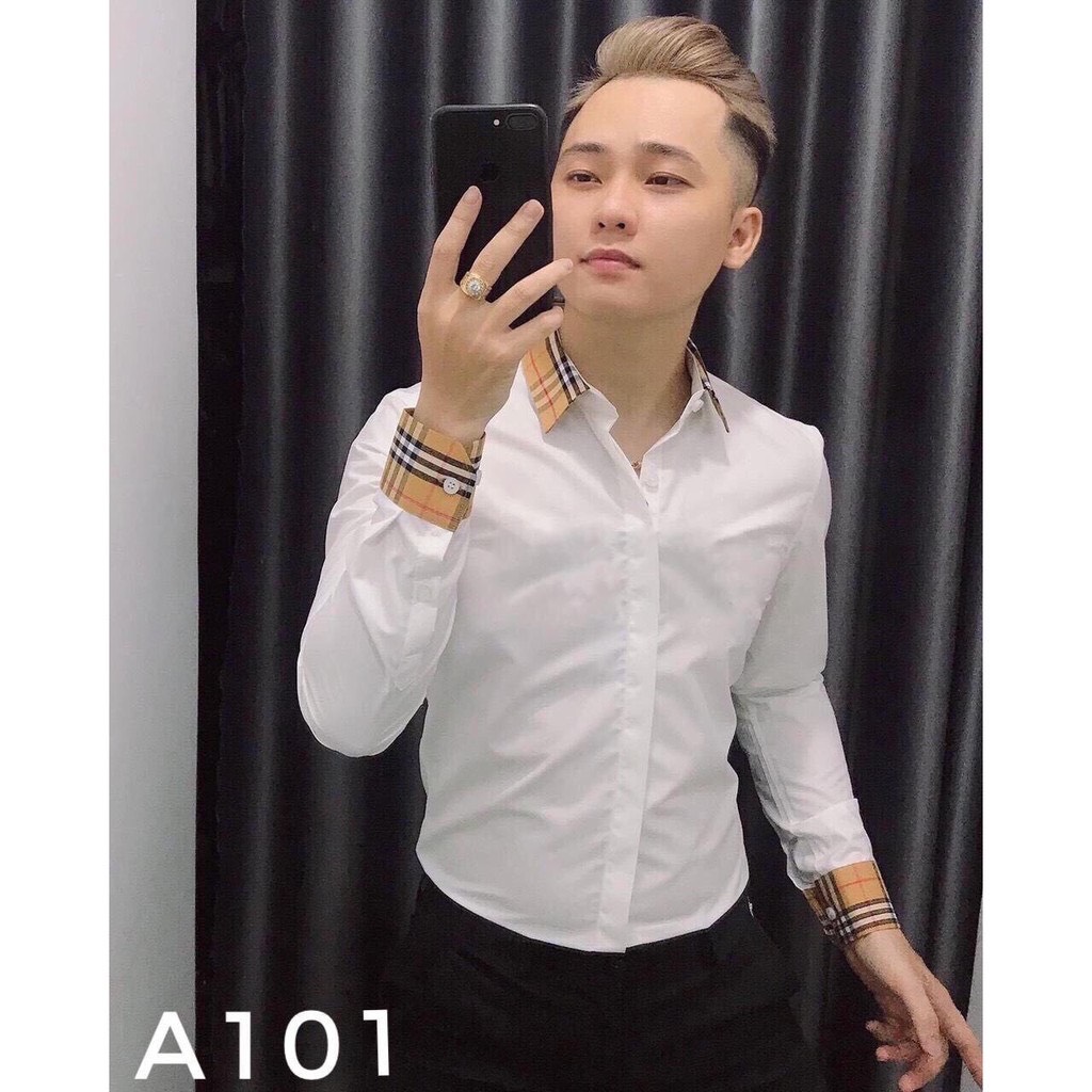 Áo Sơ Mi Nam Trắng BBR phối màu - 𝐇𝐚̀𝐧𝐠 𝐧𝐡𝐮̛ 𝐡𝐢̀𝐧𝐡