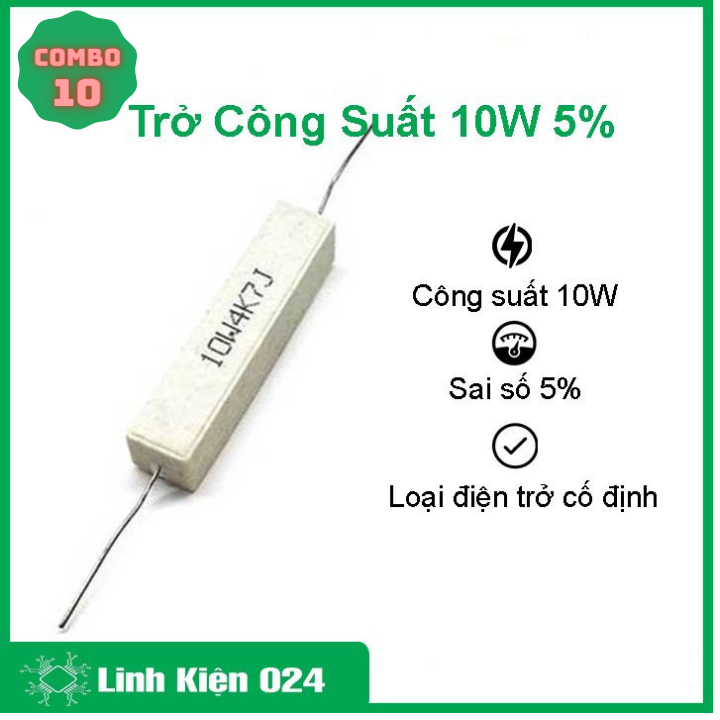 Bộ 10 trở công suất 10W 5% nhiều giá trị