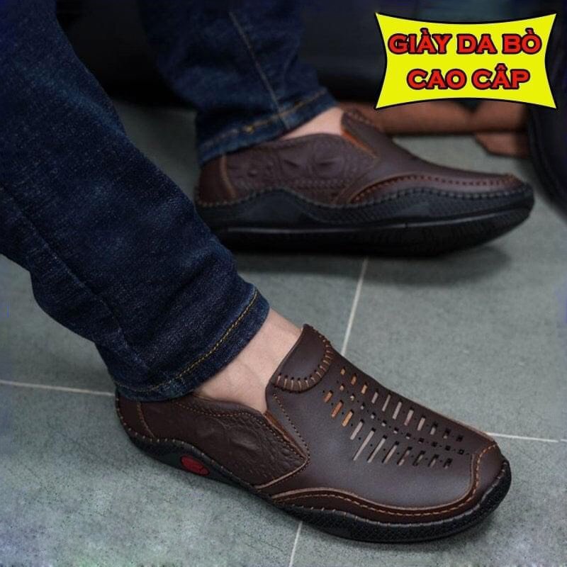Giày  Nam Da Bò Thoáng Khí Giày Lười Nam