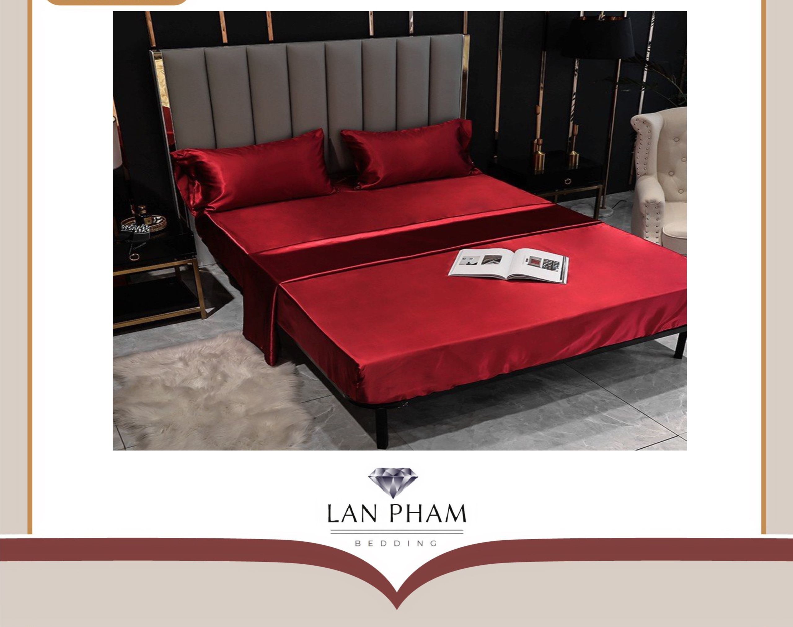 ( Lụa Loại 1) Chăn Lẻ Phi Lụa Màu Đỏ Đô Cao Cấp Mềm Mại Lan Pham Bedding.