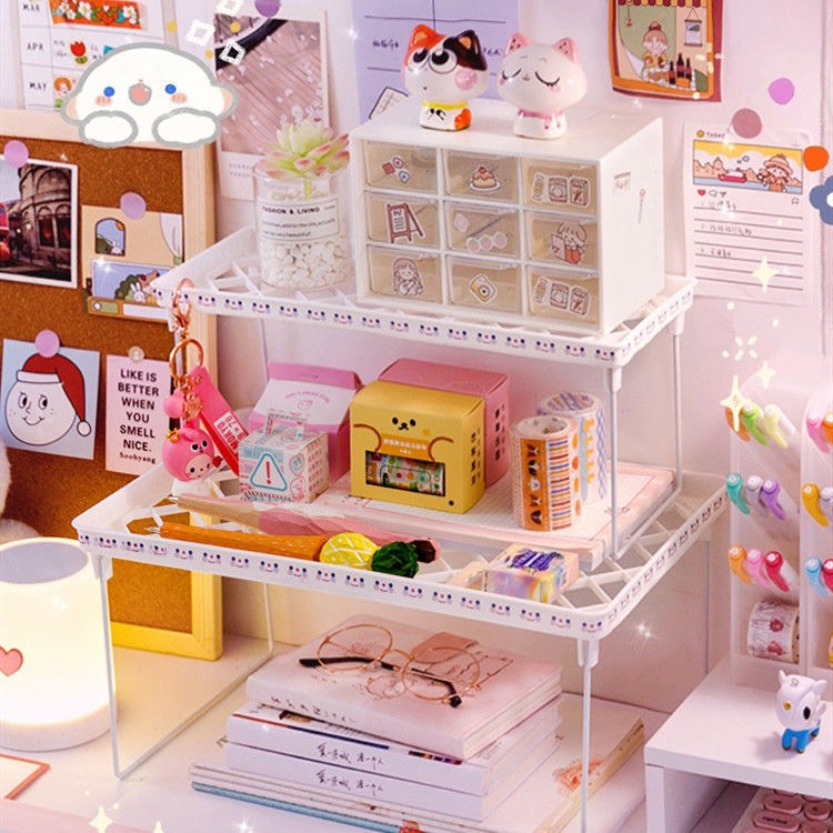 KỆ GIÁ ĐỂ ĐỒ DECOR TRÊN BÀN HỌC THÔNG MINH GẤP GỌN, DỄ VỆ SINH, CÓ 2 TẦNG, ĐỂ ĐỒ DÙNG HỌC TẬP, MỸ PHẨM,..