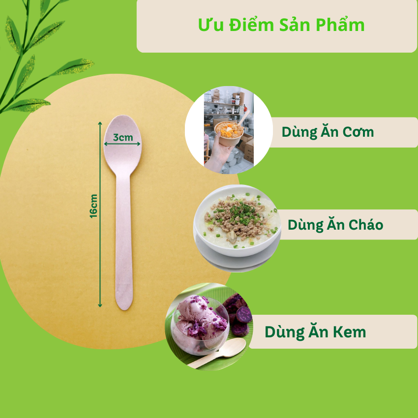 Bịch 100 muỗng gỗ dùng 1 lần 16cm an toàn tiện lợi thân thiện môi trường - ngọc chau store