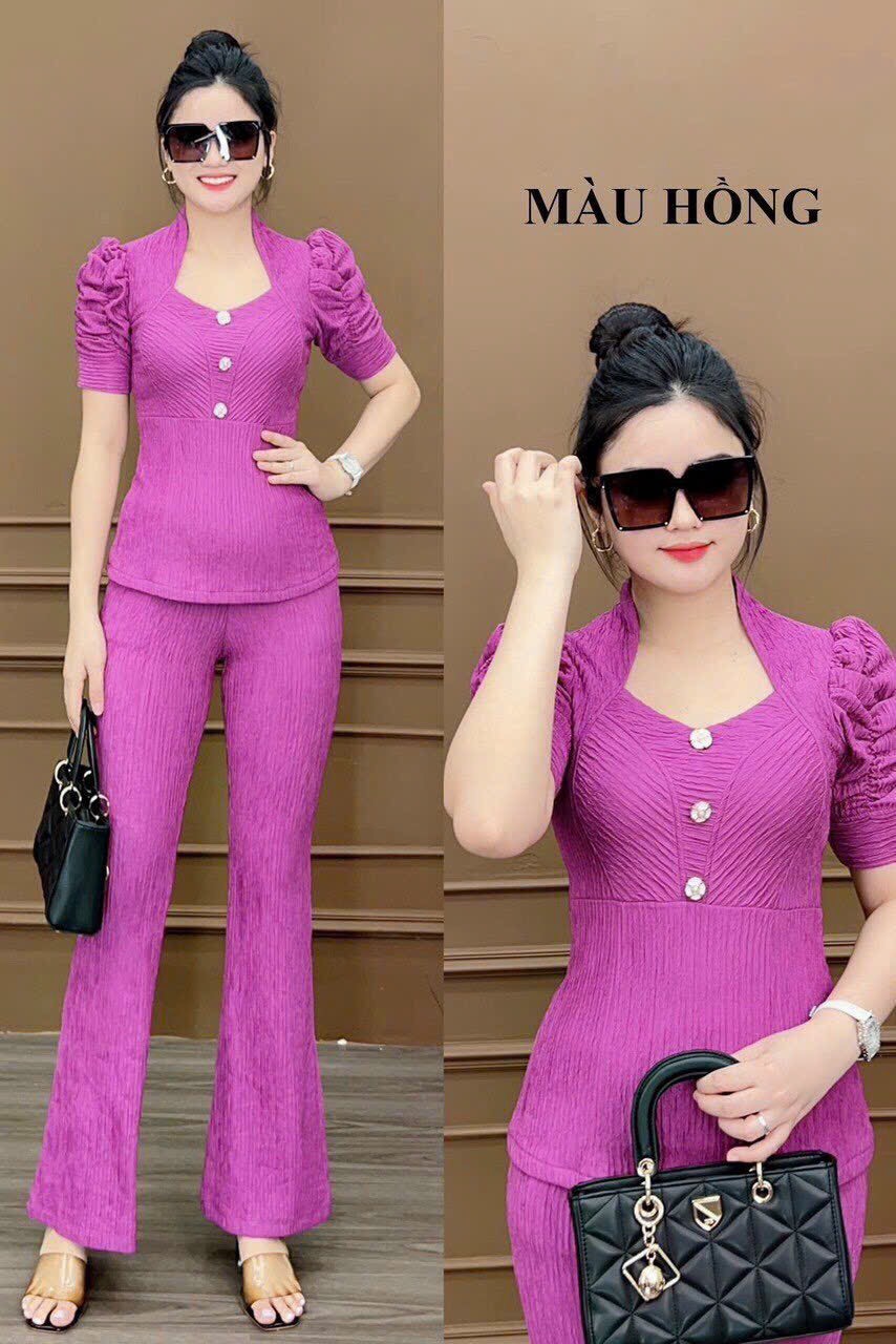 Sét bộ thun xốp tay dúng phối nút cực xinh
