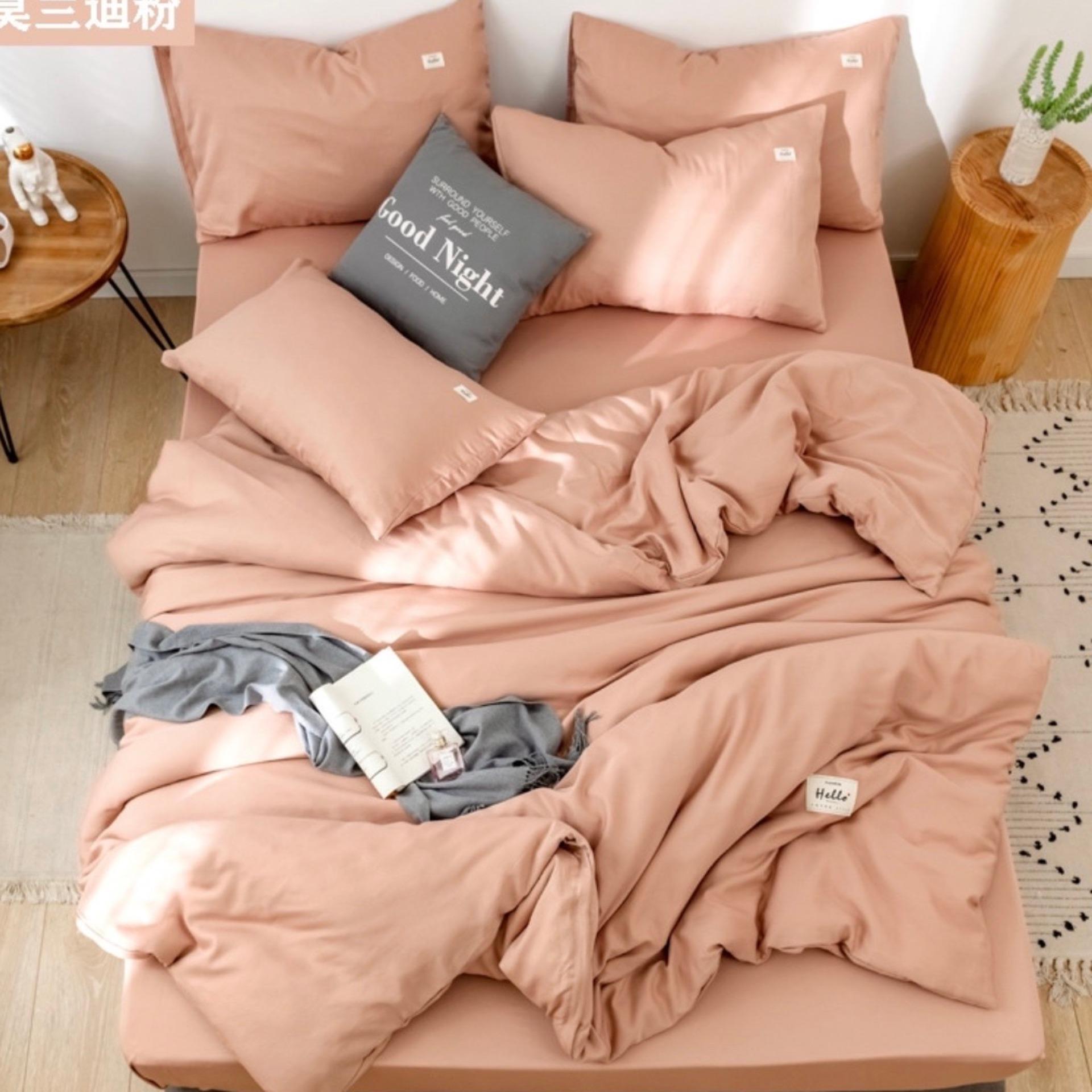 Bộ chăn ga gối Cotton trơn màu Basic cam đất hiện đại đủ kích thước