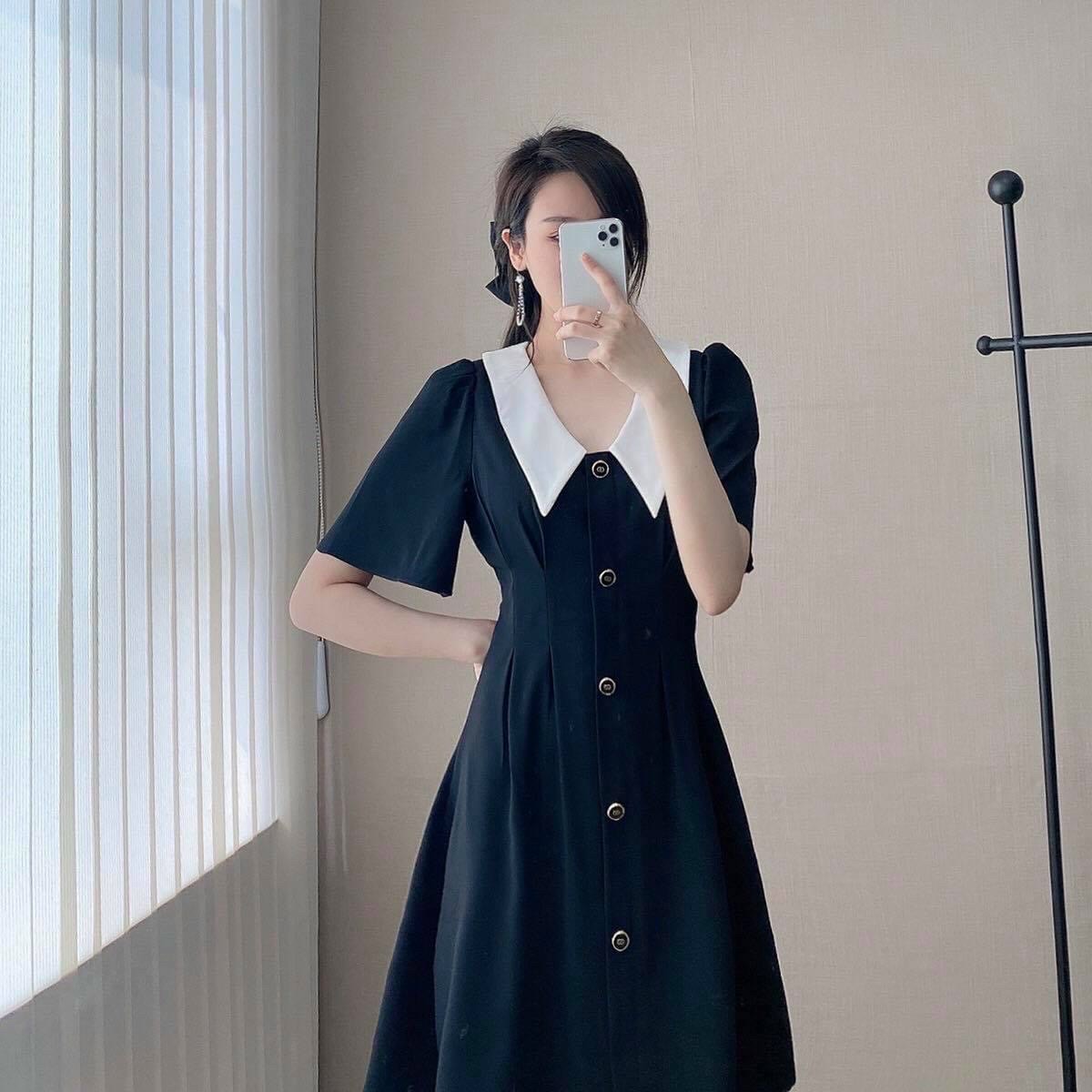 Đầm cổ trắng 3 màu