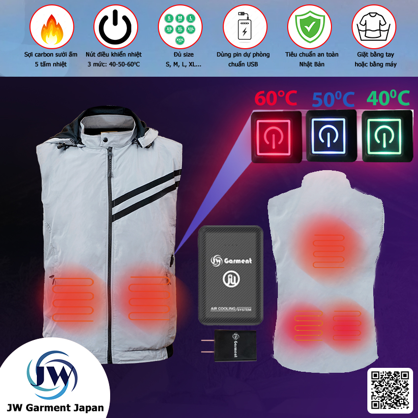 [Áo sưởi ấm JW Nhật Bản] Mẫu ghi lê 2021 gồm pin chính hãng