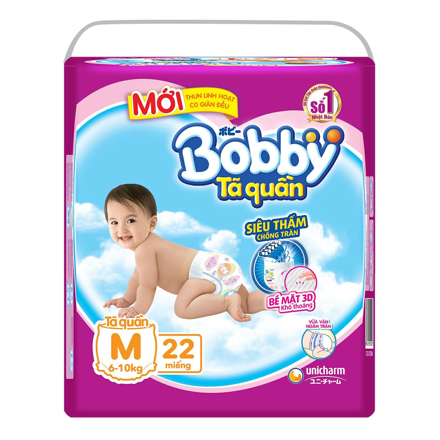 Tã Quần Bobby Siêu Thấm M22 (6-10kg) Tinh Chất Trà Xanh Mới