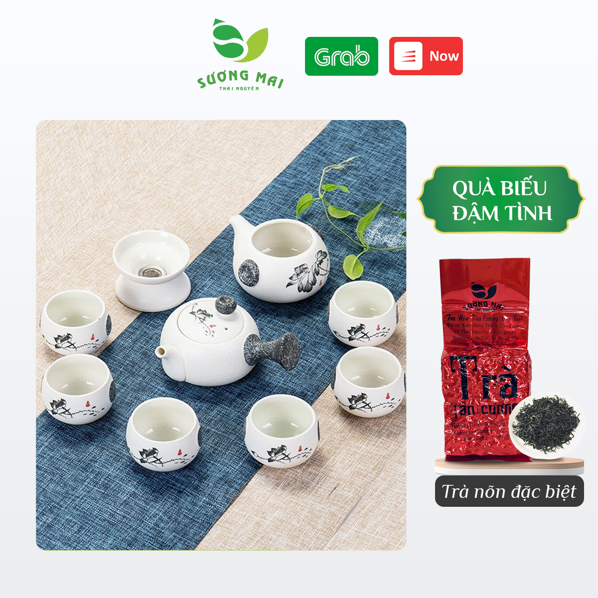 Bộ ấm chén uống trà sứ 9 món có lọc trà định châu hoa sen sương mai - bộ ấm trà đẹp 1 đổi 1 bảo hành 30 ngày sm000