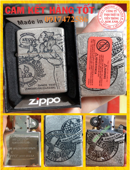 Bật lửa zippo khắc chìm mẫu windy girl, màu bạc, loại giả cổ