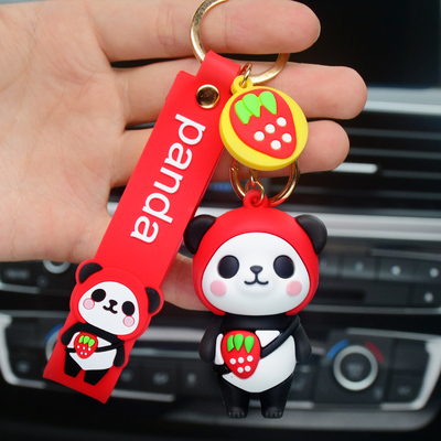 Móc khóa gấu trúc đeo túi trái cây cute