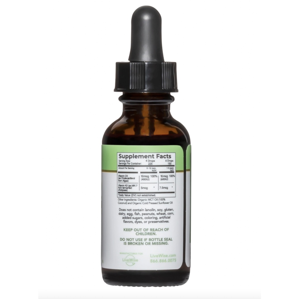 Vitamin D3 K2 hữu cơ LiveWise Mỹ cho bé