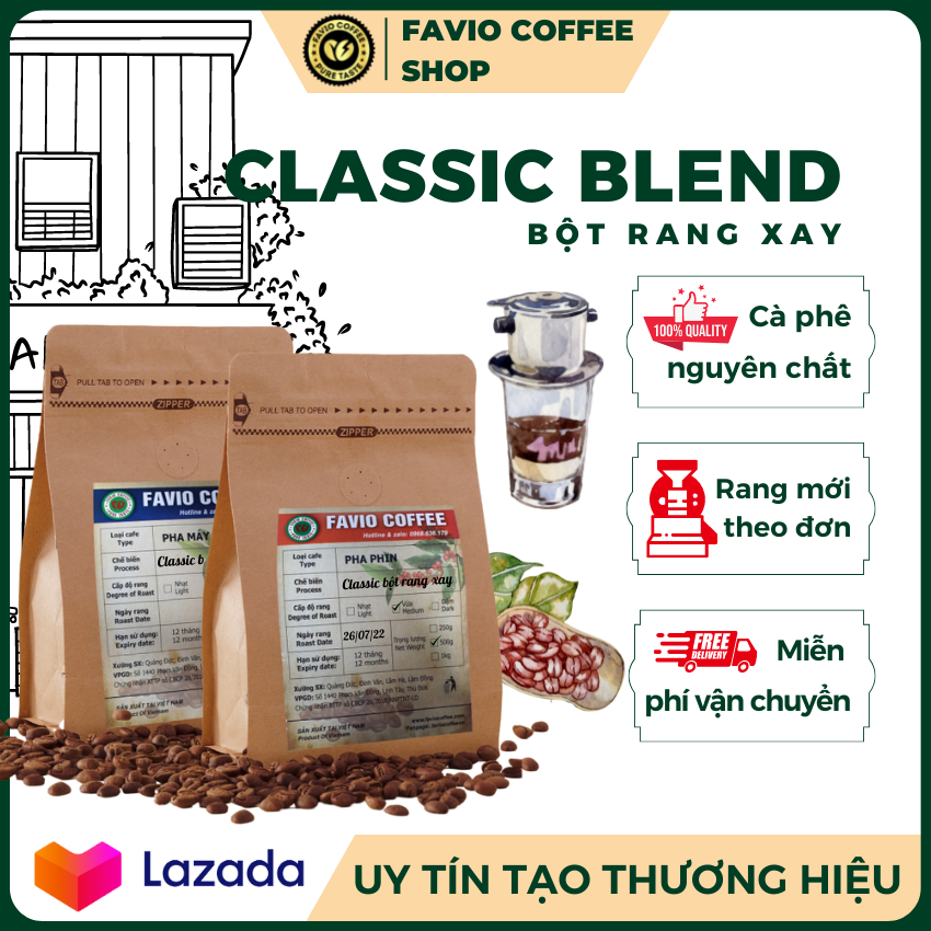 cà phê classic blend bột rang xay của faviocoffee nguyên chất fcbm fcbp 1