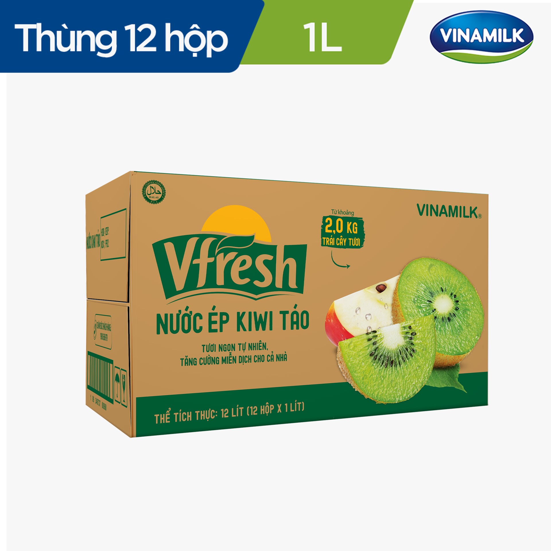 Nước Trái Cây Cao Cấp Fruit Love Kiwi Táo - Thùng 12 Hộp 1L