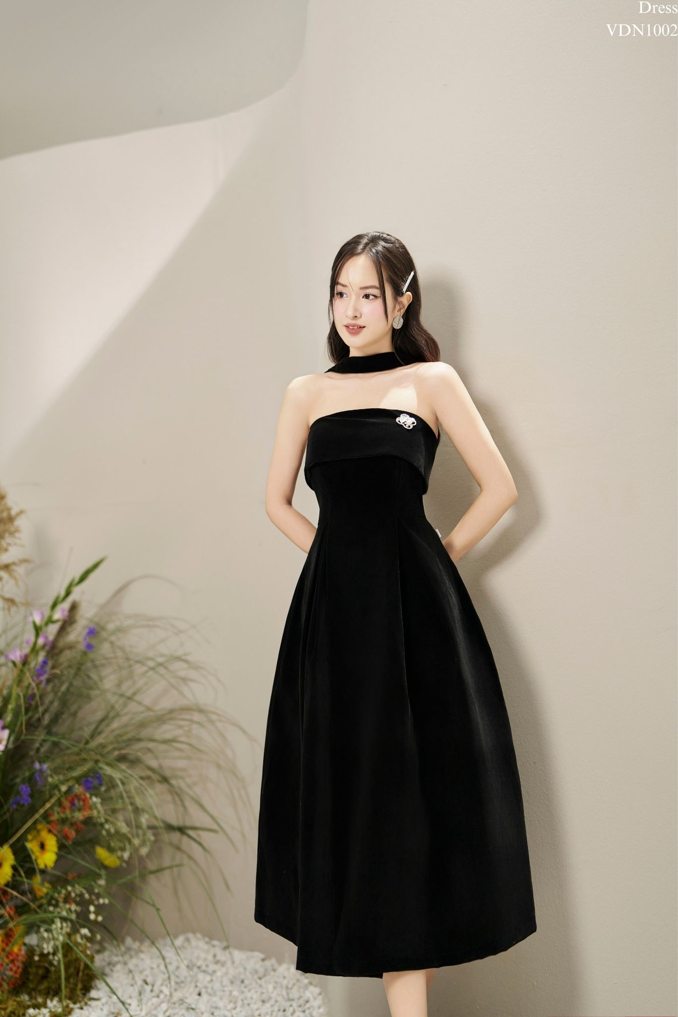 Váy cúp ngực đáp lật cổ chocker TIINSTORE VDN1002