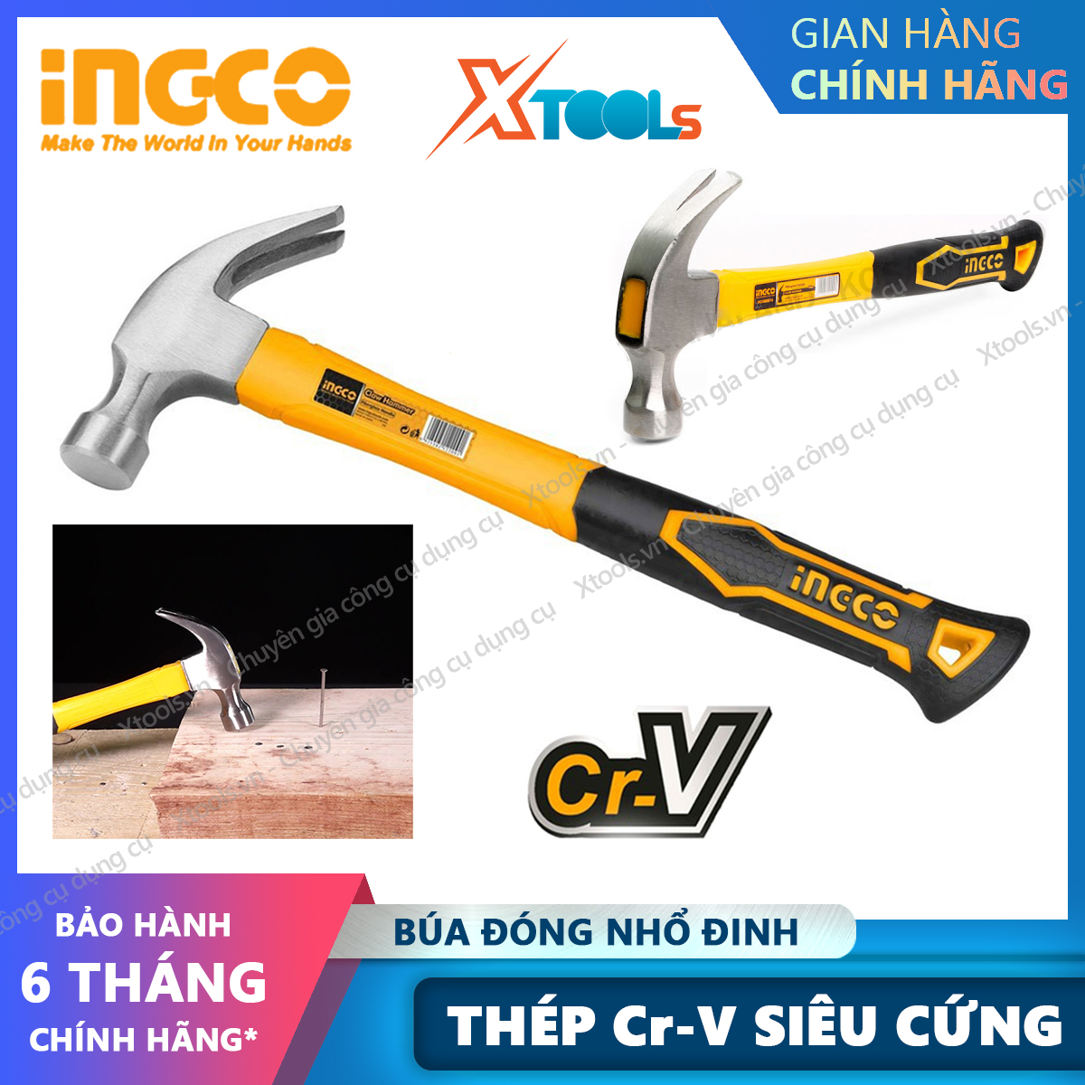Ingco multi-function nail hammer CR-V steel manual nail claw hammer concrete wall wood finish mechanical repair hammer xtools