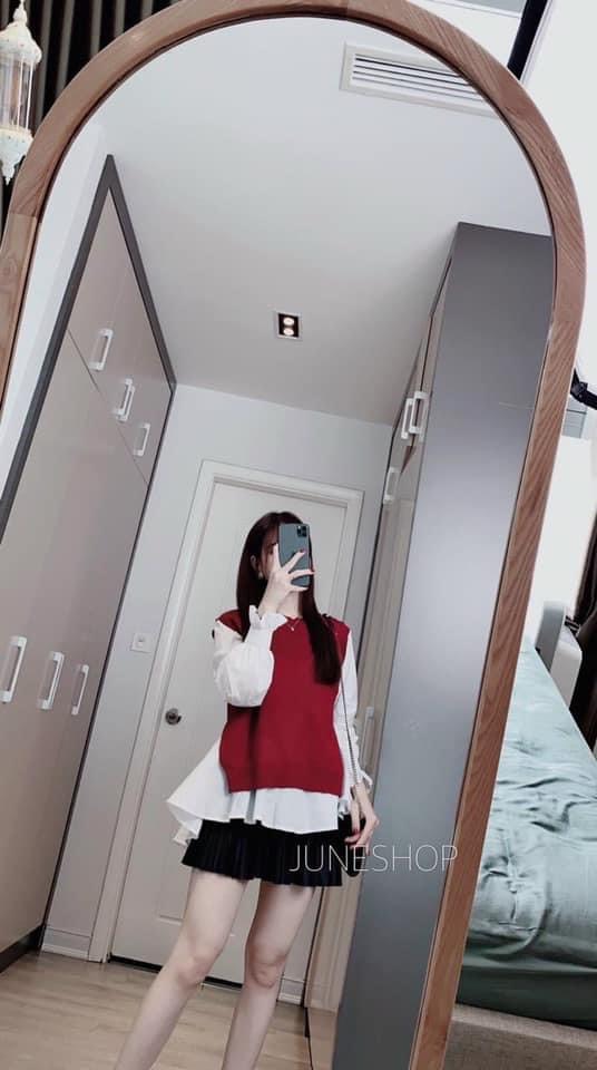 ÁO SƠ MI TRẮNG MIX ÁO GILE ĐỎ
