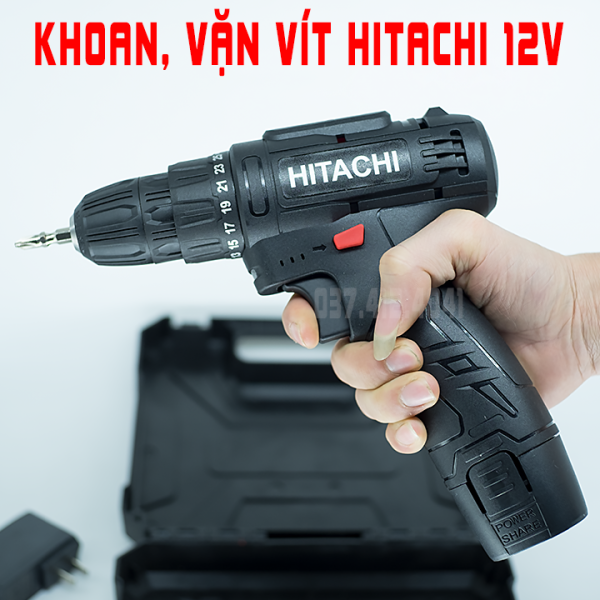 Máy bắt vít pin Cầm tay Hitachi 12V 3 chức năng khoan gỗ , khoan sắt , bắt vít - 2 nấc tốc độ 25 cấp độ trượt - may khoan pin - khoan pin